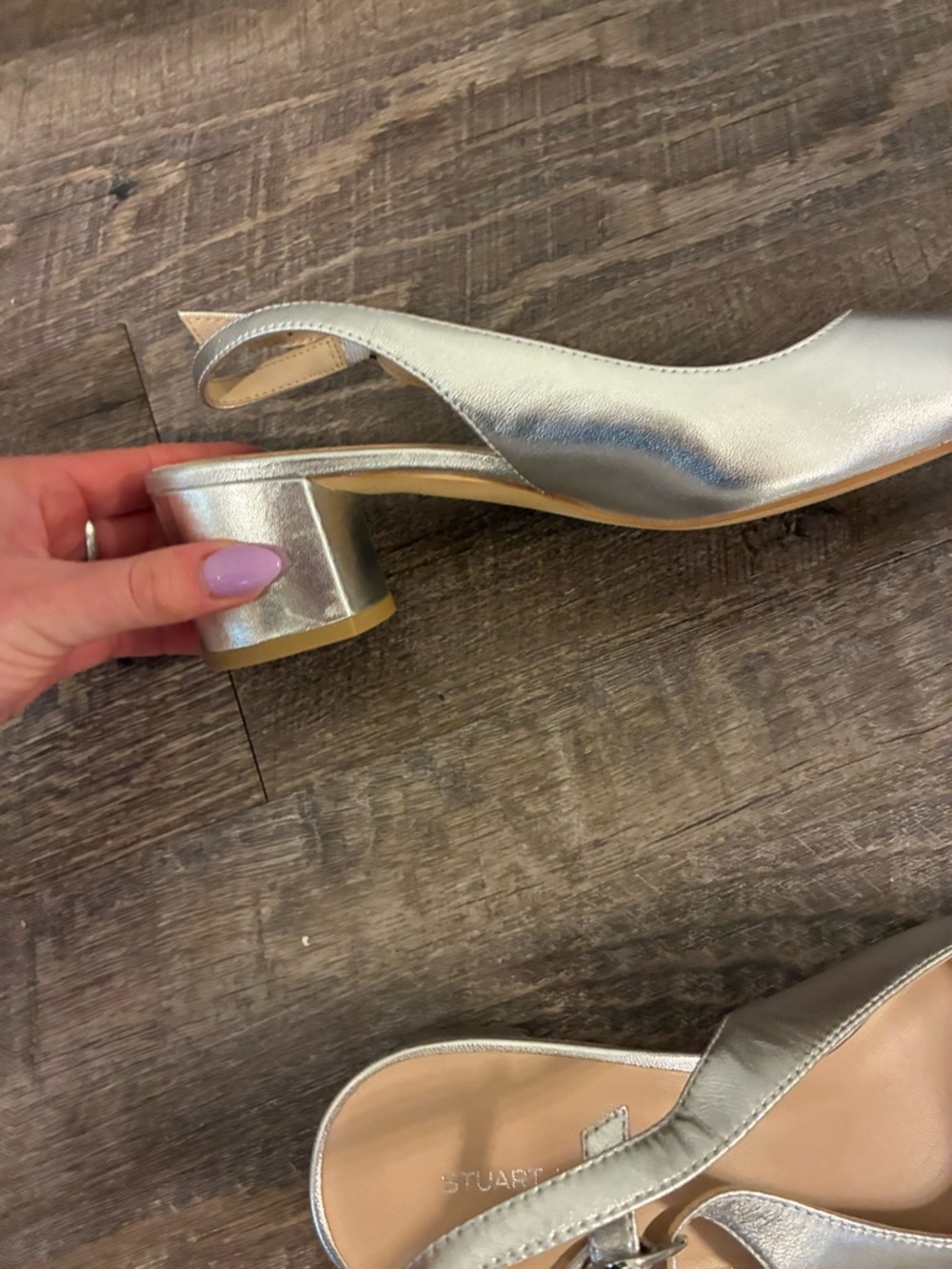 Stuart Weitzman Silver Metallic Slingback Block Heel Pumps Size 8 Never Worn - Picture 5 of 7